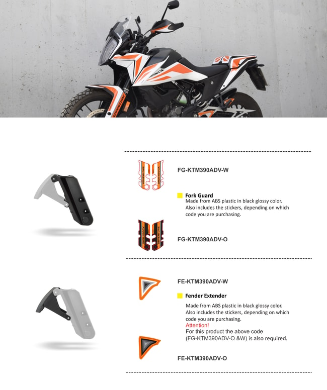 Gaffelskydd för KTM 390 Adventure 2020- (vit/orange)