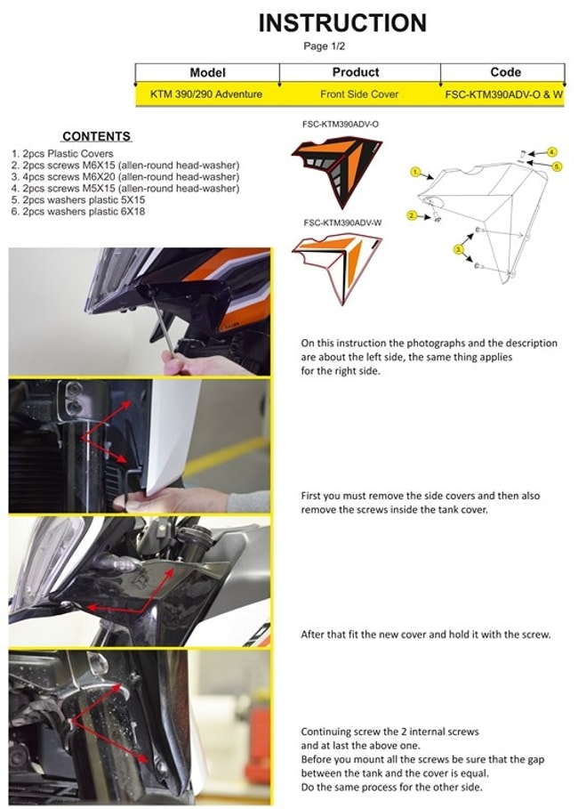 Vordere Seitenabdeckungen für KTM 390 Adventure 2020-2023 (weiß/orange)