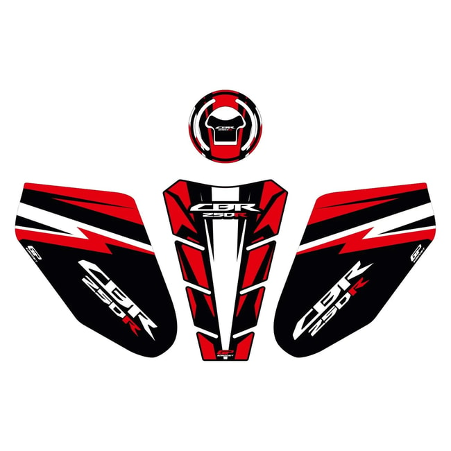 GPK tankpad set 3D voor CBR 250R 2011-2013 zwart-wit-rood