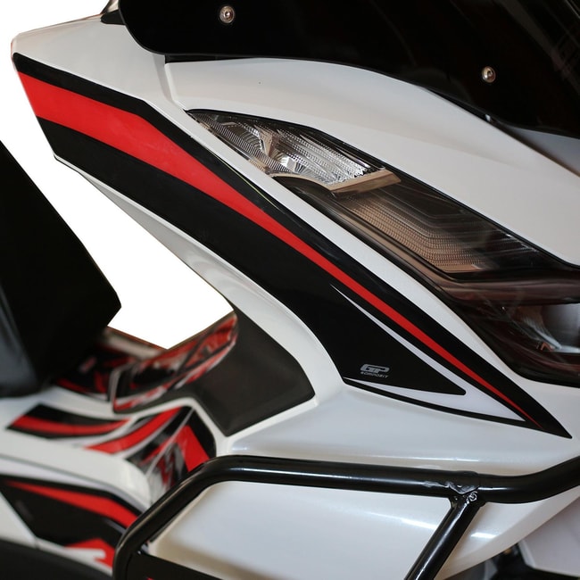 Autocolante 3D laterale carena GPK pentru Honda PCX 125 2021-2023 negru-rosu (pereche)