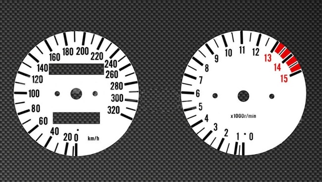 White tachometer and speedometer gauges for Suzuki GSXR750 1989-1991