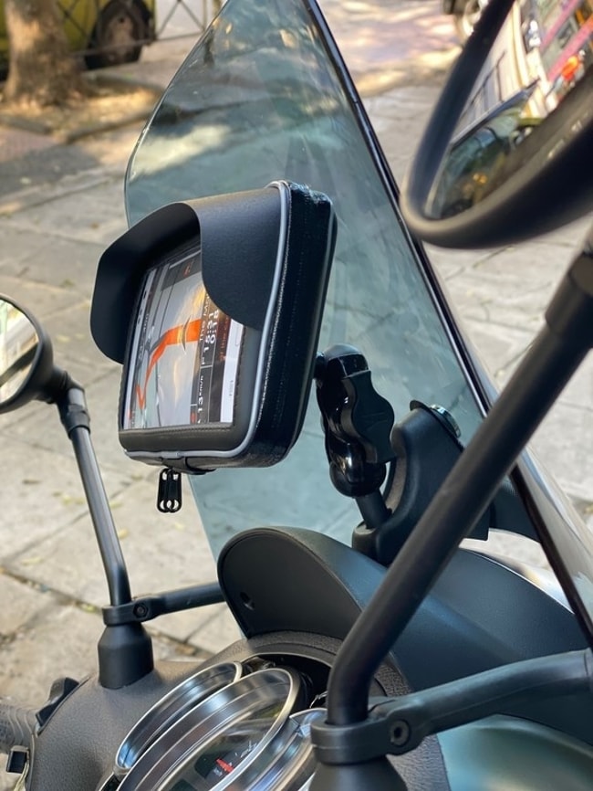 Supporto GPS da cruscotto e porta smartphone con parasole per Piaggio Beverly 300 / 350 2010-2020