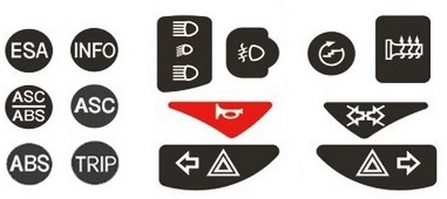 Control switch replacement decals for BMW R1200GS / R1200R / F650GS / F800GS / F800R up to 2012