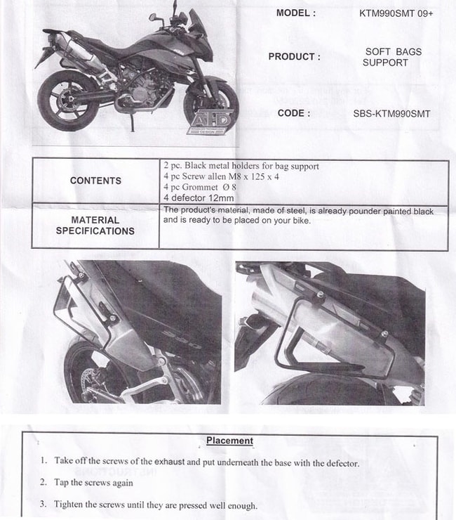 Stojak na miękkie torby Moto Discovery do KTM 950 / 990 SMT 2004-2013