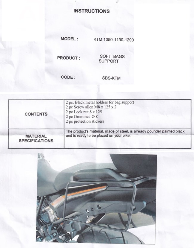 Rack de malas macias Moto Discovery para KTM 1050 / 1090 / 1190 Adventure 2013-2019