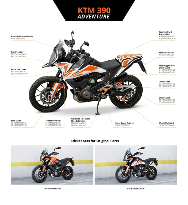 Zestaw naklejek (body kit) do KTM 390 Adventure '20 - (biały / pomarańczowy)
