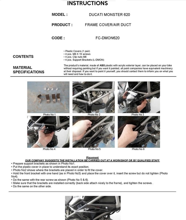 Ducati Monster 620 '02-'06 için çerçeve kapakları