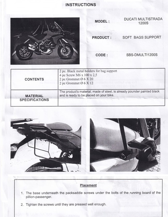 Porte sacoches souples Moto Discovery pour Ducati Multistrada 1200 2010-2014