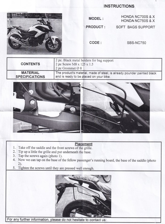 Βάσεις-κάγκελα για σαμάρια Honda NC750 X/S 2014-2020
