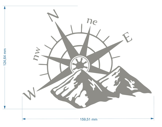 Srebrna kalkomania z górami kompasu