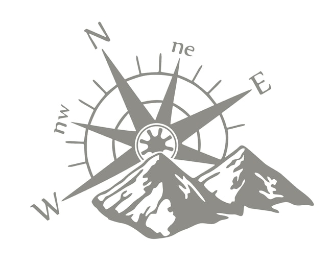 Compass-mountains decal silver