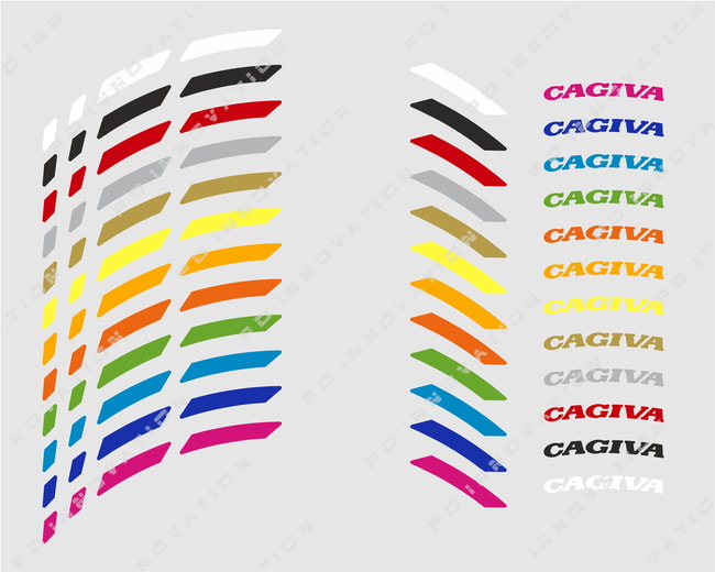 Cagiva velgstrepen met logo's
