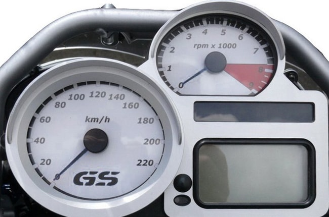 BMW R1200GS white speedo & tacho gauges with logo