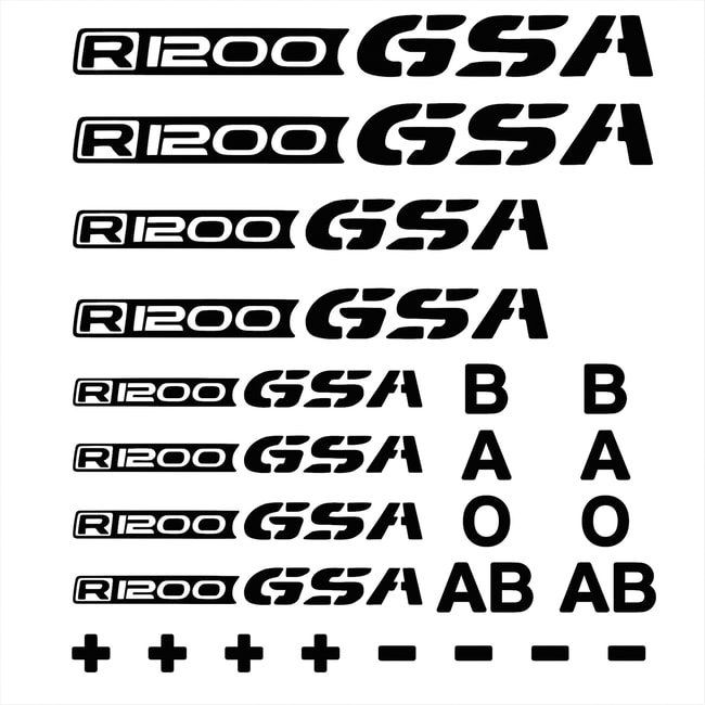 Conjunto de decalques de logotipos e tipos sanguíneos para R1200GS / Adventure preto