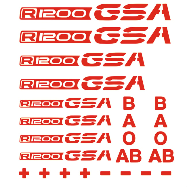 Zestaw naklejek z logo i grupami krwi dla R1200GS LC czerwony