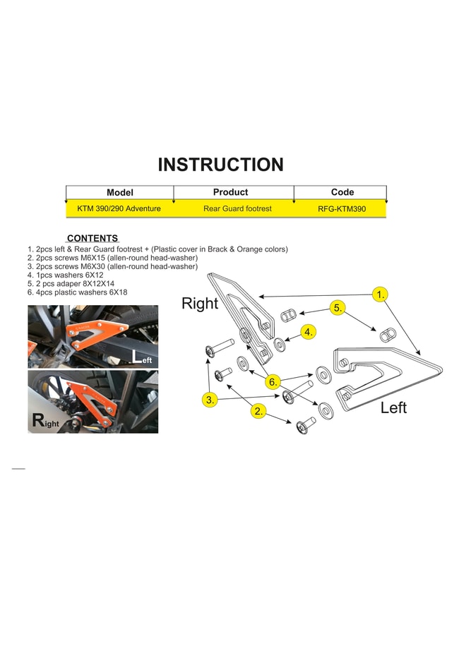 Protector de reposapiés trasero para KTM 390 Adventure 2020-2023 (naranja)