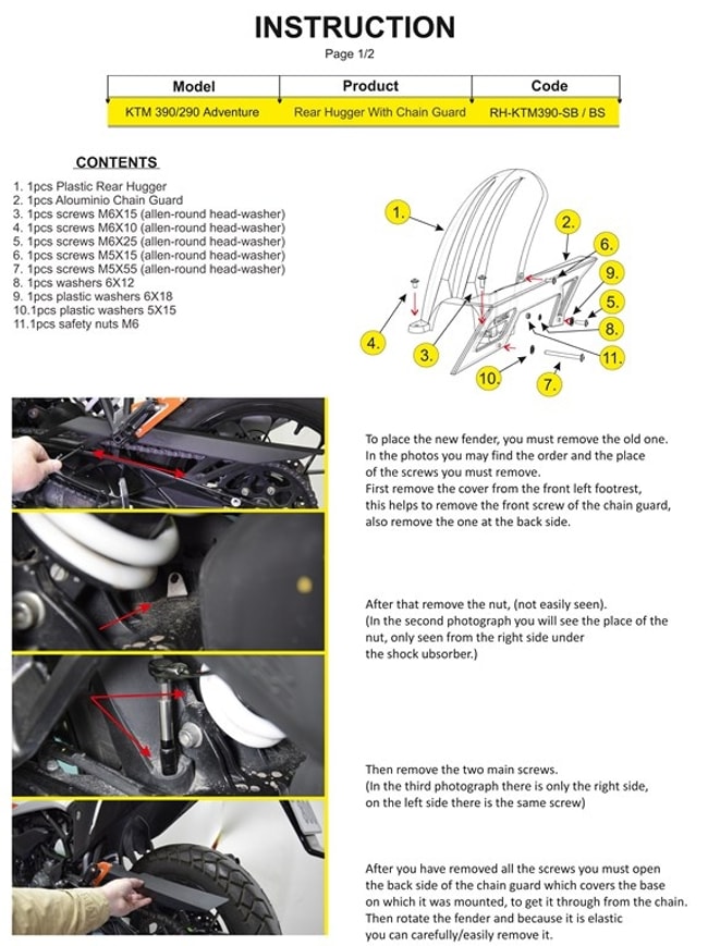 Rear fender (hugger) for KTM 390 Adventure 2020-2023 black