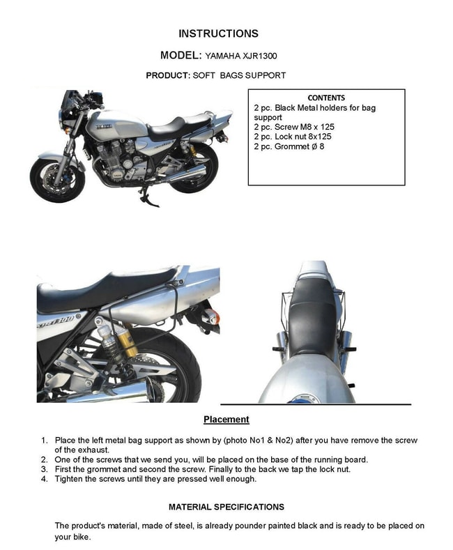 Porte sacoches souples Moto Discovery pour Yamaha XJR 1300 1998-2009