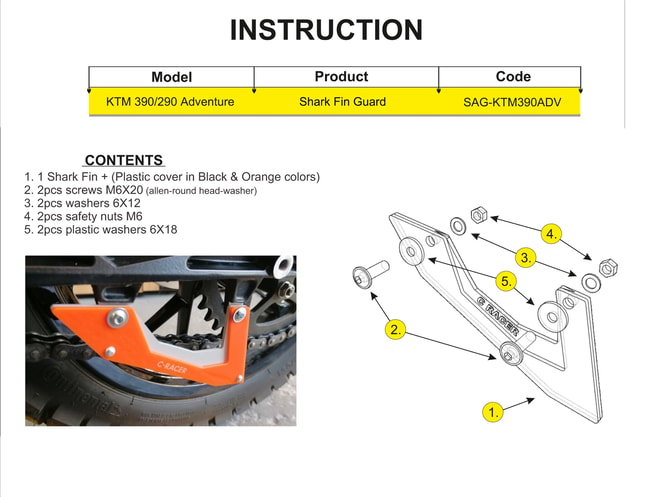 Lower chain guard (Shark Fin) for KTM 390 Adventure 2020-2023 orange