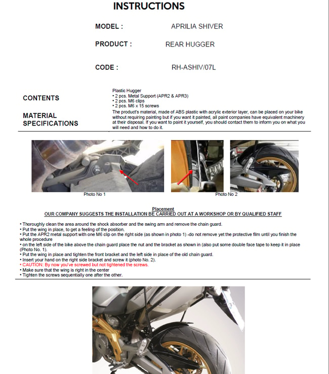 Tylny zderzak do Aprilia Shiver 750 2007-2019