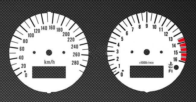 White tachometer and speedometer gauges for Suzuki GSXR600 SRAD 1997-2000