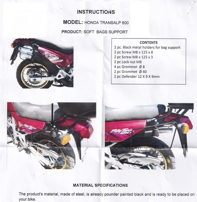Rack de malas macias Moto Discovery para Honda XLV600 Transalp 1987-1999