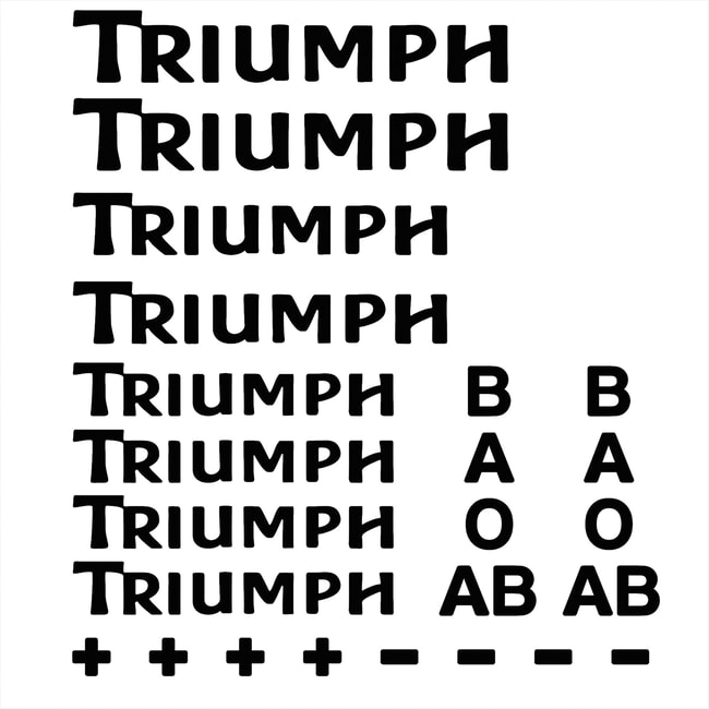 Logotipos da Triumph e decalques de tipos sanguíneos em preto