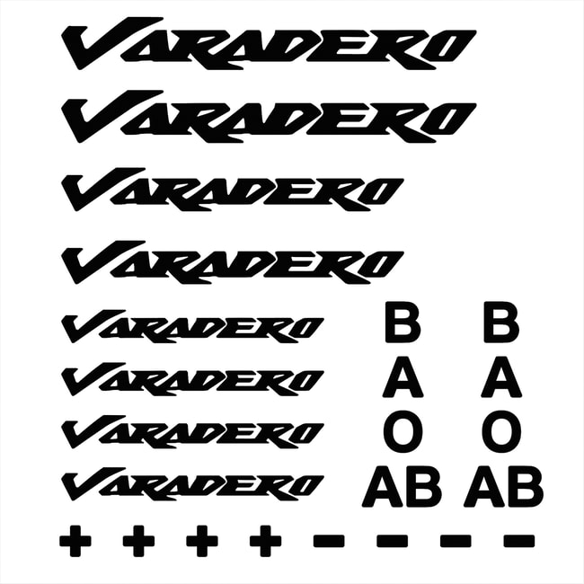 Zestaw naklejek z logo Varadero i grupami krwi