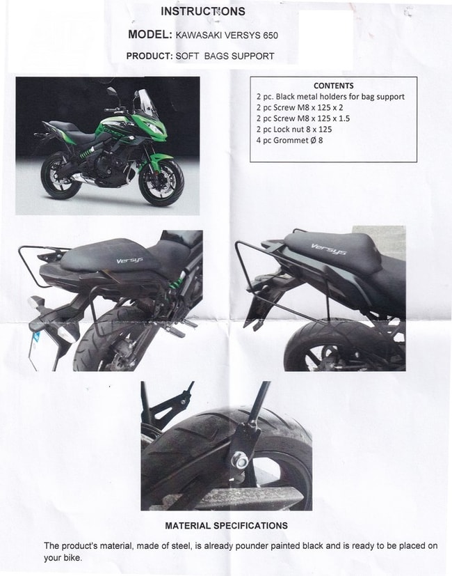 Rack de malas macias Moto Discovery para Kawasaki Versys 650 2015-2020