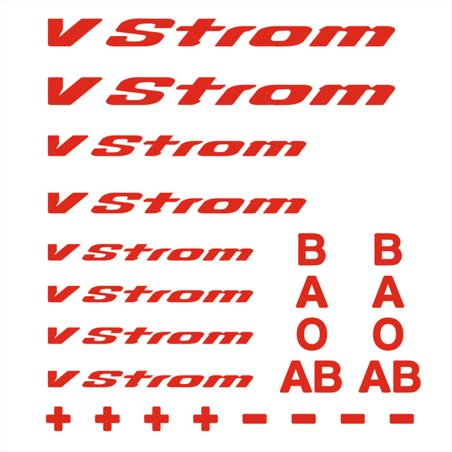 Logos and blood types decals set for V-Strom DL650 / DL1000 red