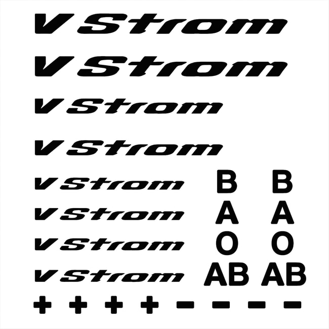 Czarne logo V-Strom i kalkomanie grup krwi