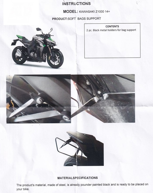 Porte sacoches souples Moto Discovery pour Kawasaki Z1000 2014-2020