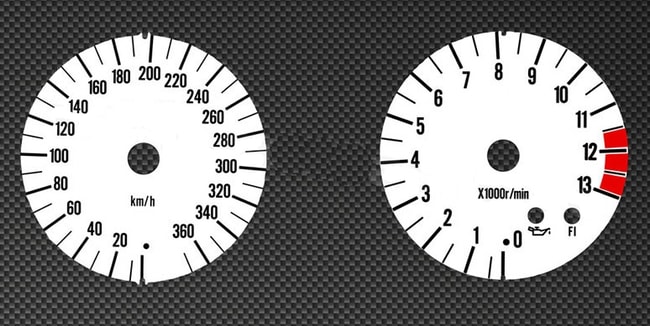 White tachometer and speedometer gauges for Kawasaki Ninja ZX-12R 2000-2001