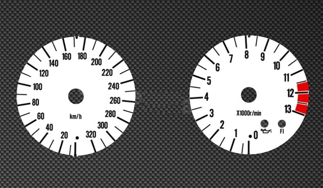 White tachometer and speedometer gauges for Kawasaki Ninja ZX-12R 2002-2006