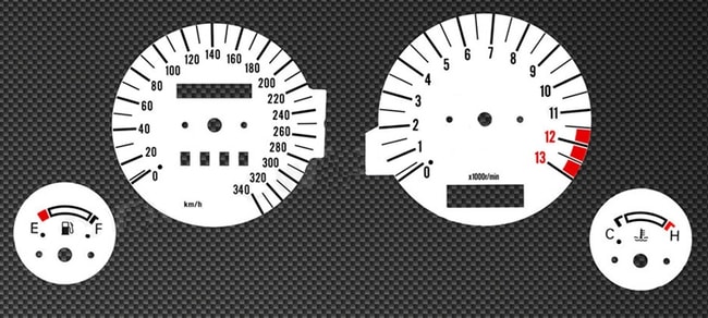 White tachometer and speedometer gauges for Kawasaki ZZR1100 1994-2001