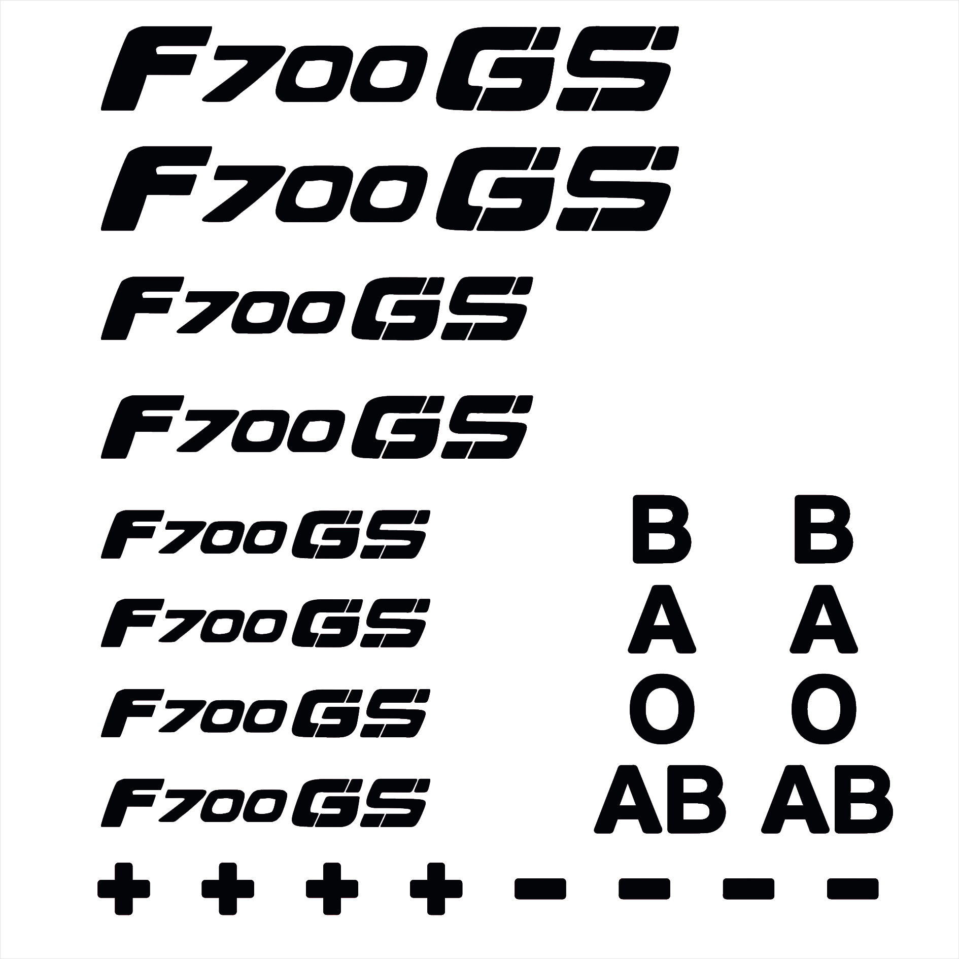 Logos and blood types decals set for F700GS black