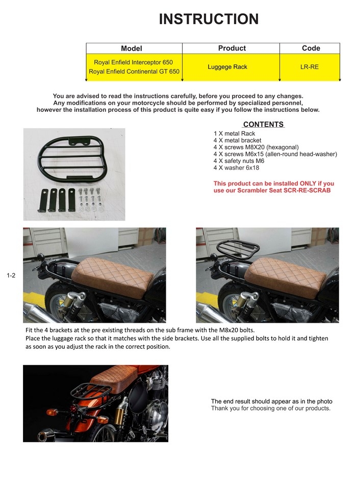 Scrambler / Cafe Racer luggage rack for Royal Enfield Interceptor 650