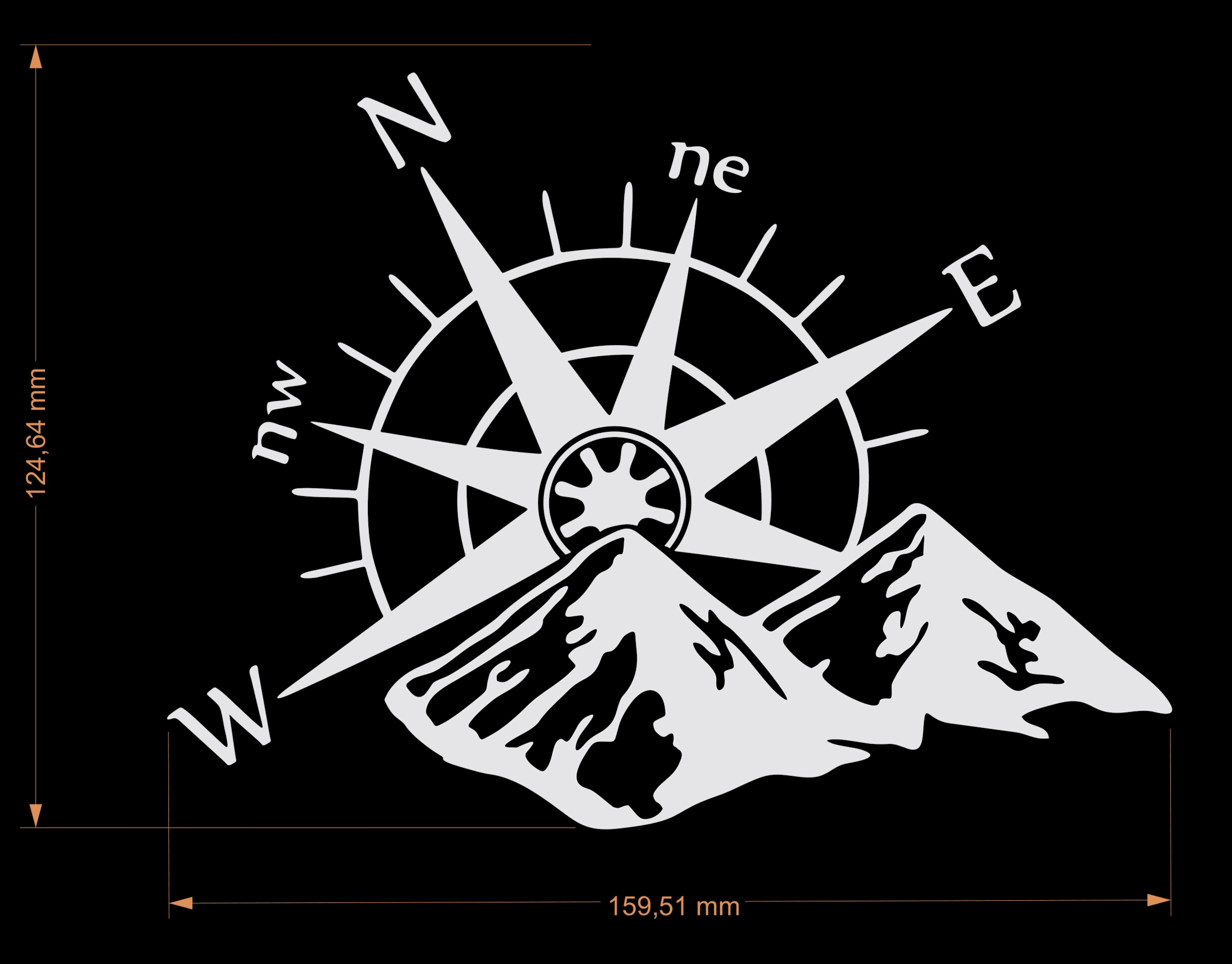 Kompas-bergen sticker wit | Moto Discovery, image size:2459x1924